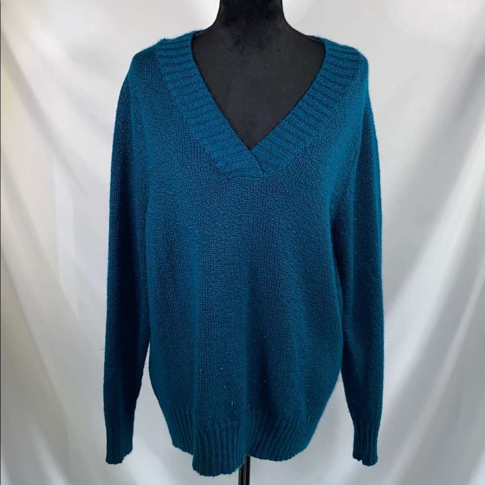 St. John's Bay Teal Blue Green Knit V-Neck Sweater Plus Size 1X